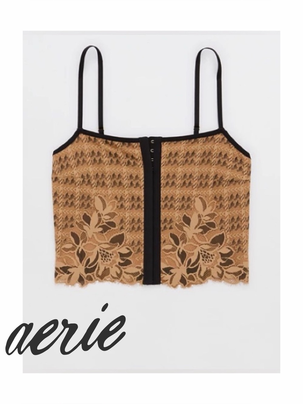 🆕 NWT aerie Show Off Winter Express Lace Corset Bra Top in Beach Dune